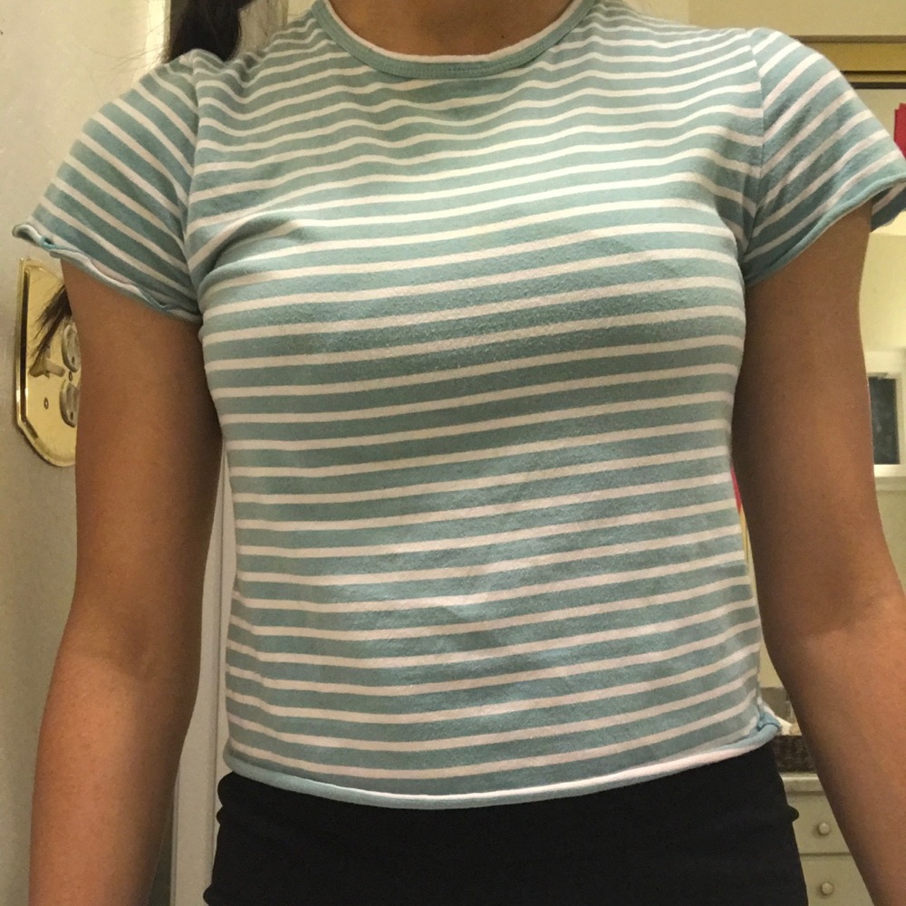 White and Mint Lettuce Edge Tee